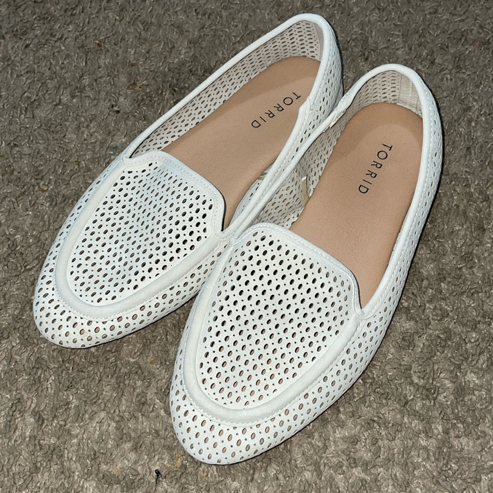 Torrid perforated white loafer shoes